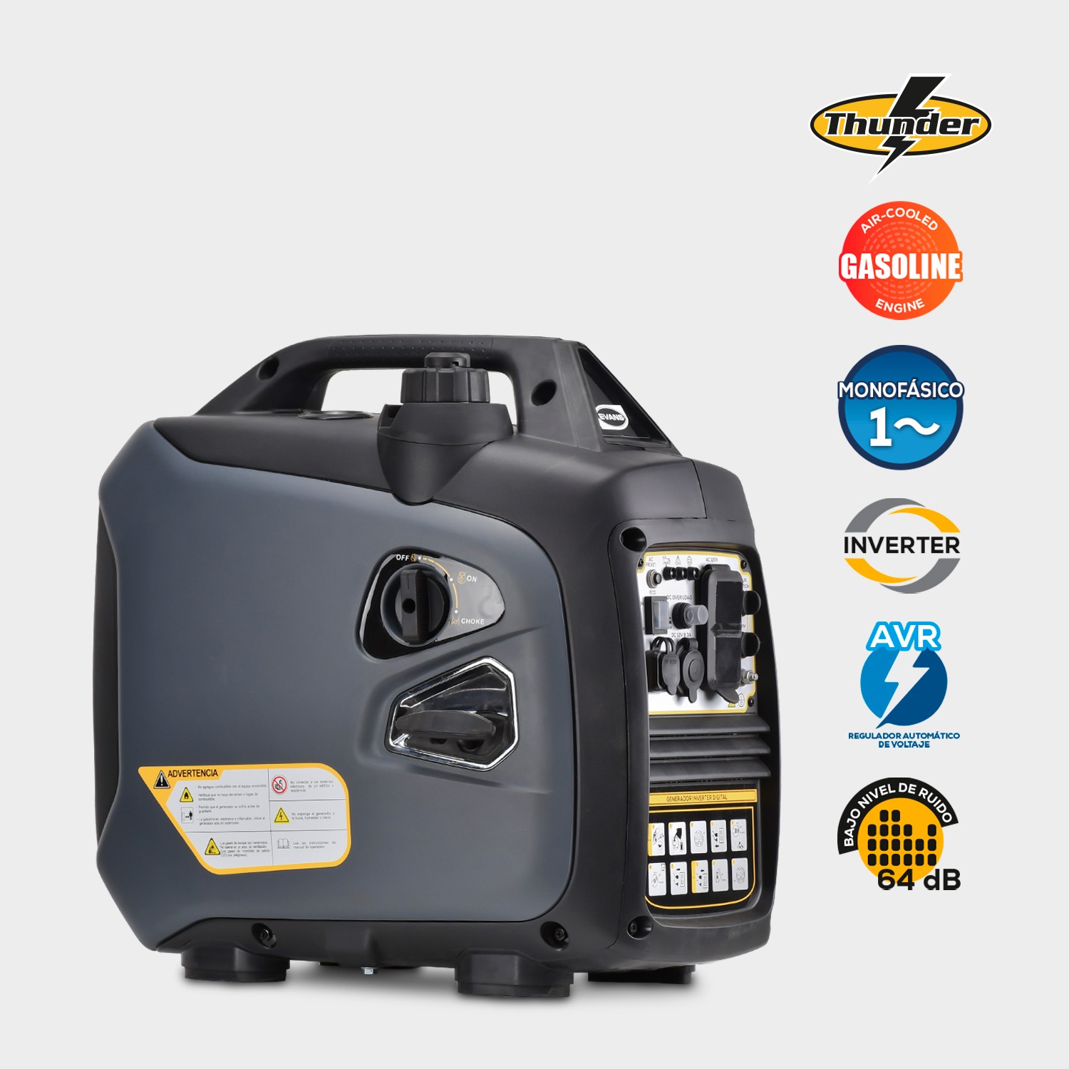 Generador Monofasico Evans de 3 kVA pico con motor a gasolina Thunder 4 HP