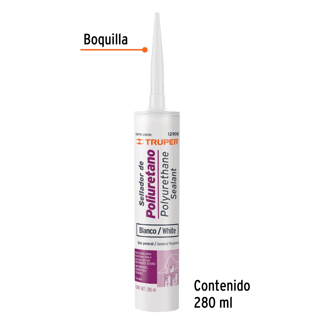 Sellador de poliuretano de 280 ml, blanco, Truper Incluye 6 piezas uso general 