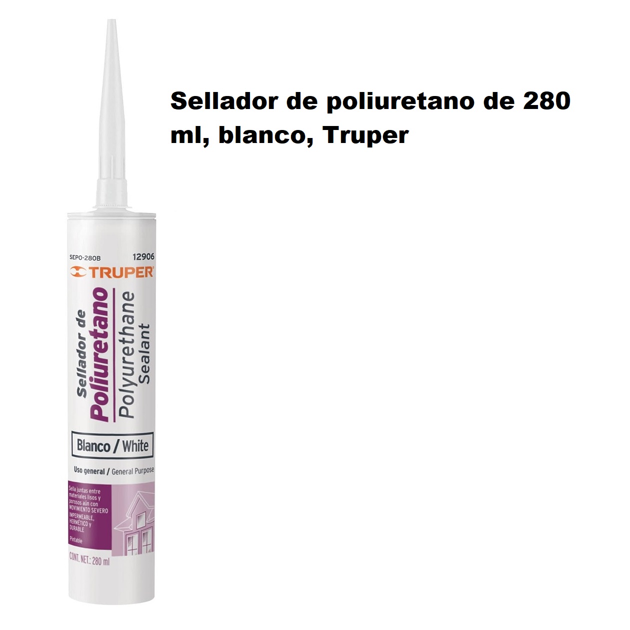 Sellador de poliuretano de 280 ml, blanco, Truper Incluye 6 piezas uso general 