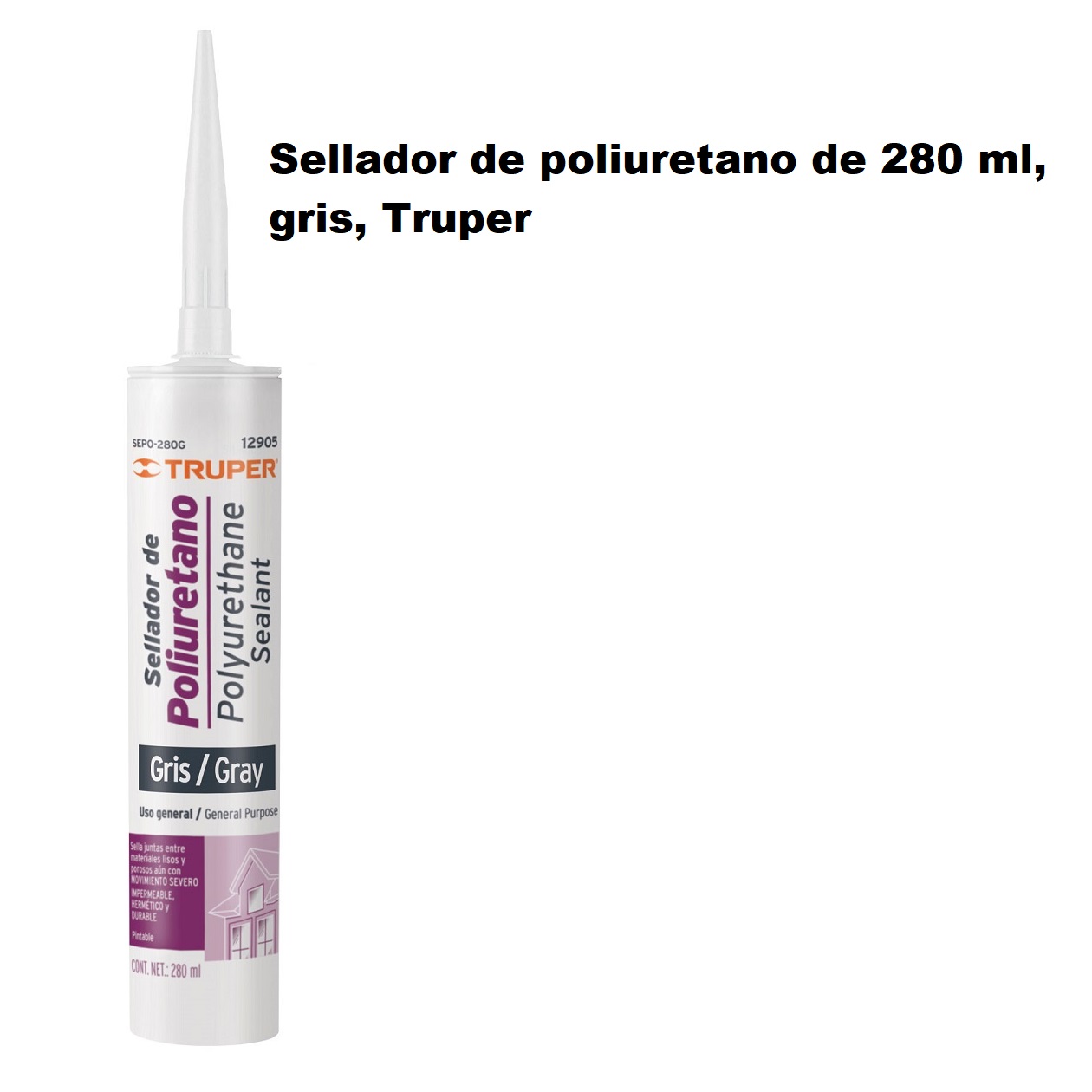 Sellador de poliuretano de 280 ml, gris, Truper Uso General 6 PIEZAS