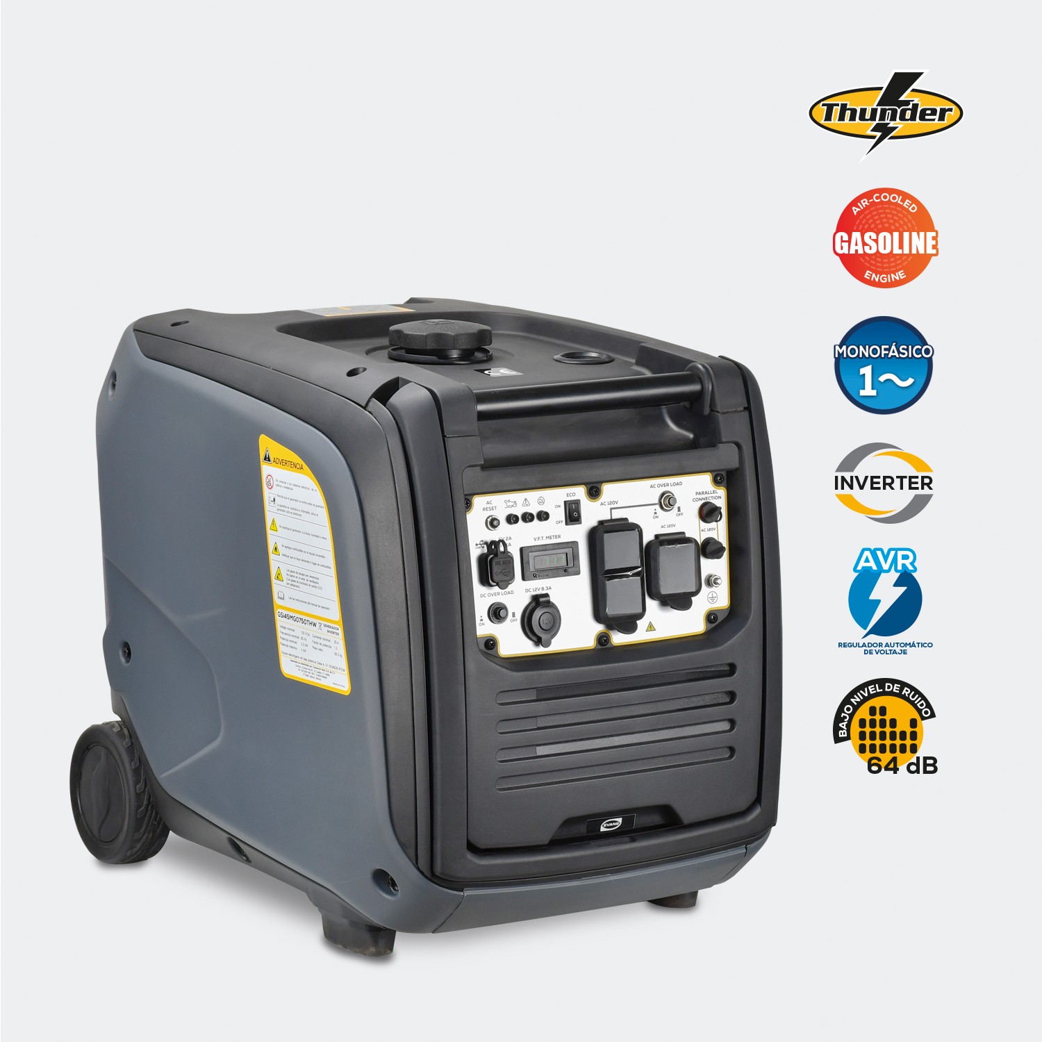Generador Monofasico Evans de 4.5 kVA pico con motor a gasolina Thunder 7.5 HP