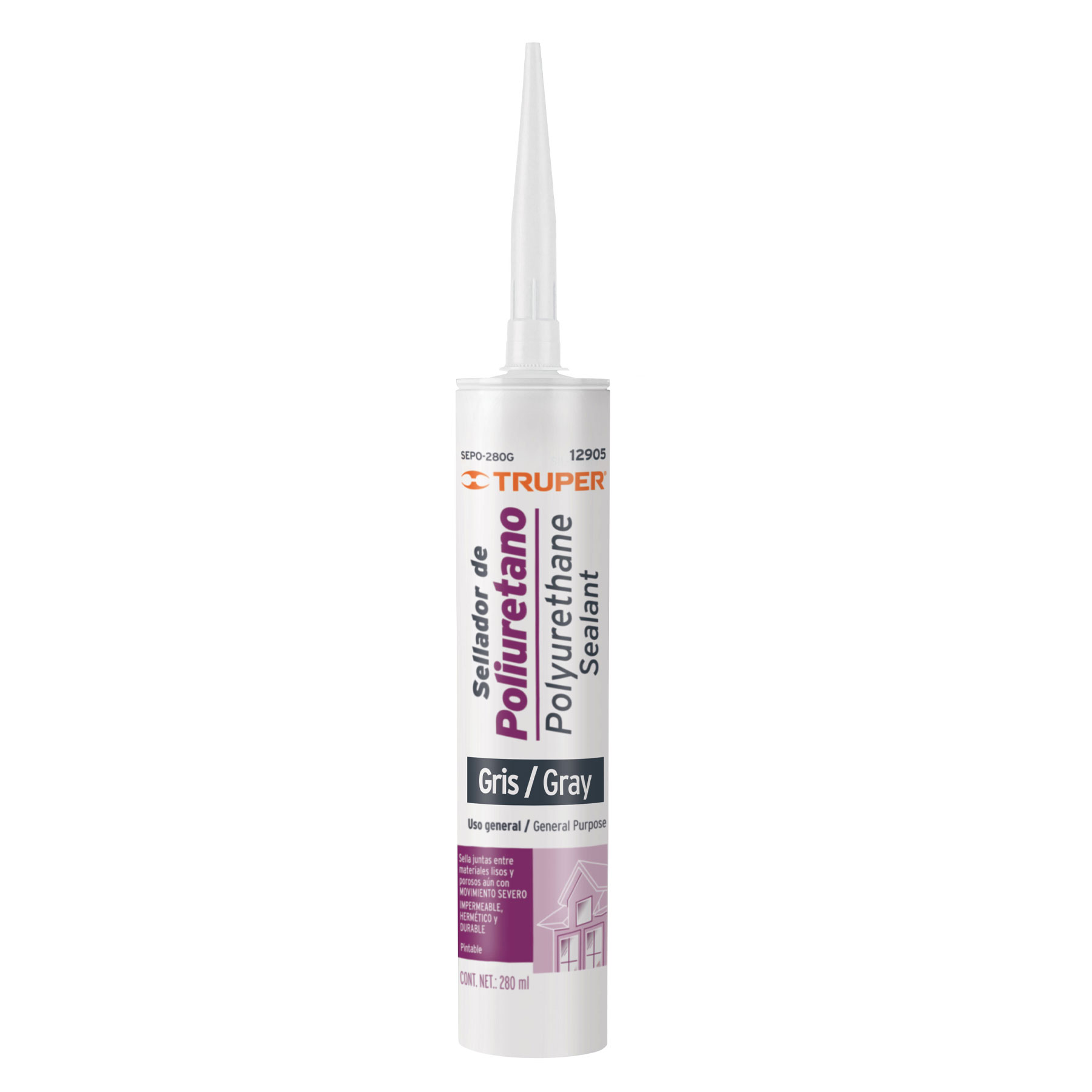 Sellador de poliuretano de 280 ml, gris, Truper Uso General 6 PIEZAS
