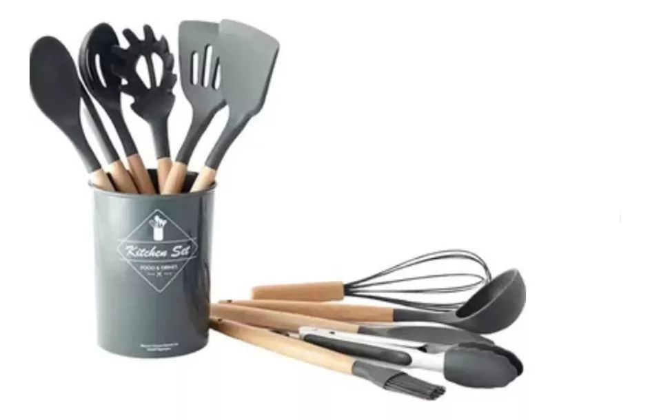 Set Utensilios Cocina Inicial Silicona Madera Plus Gourmet