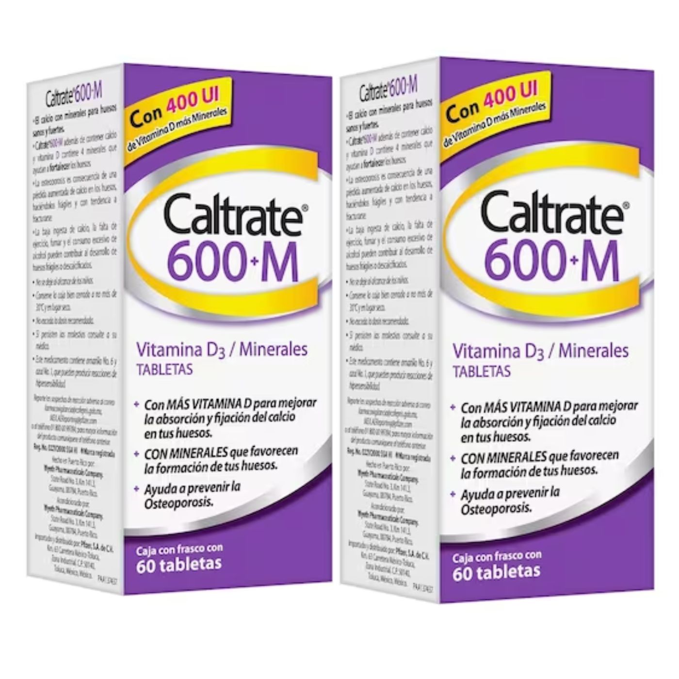 Caltrate 600 + M Vitamina D3 Minerales Paquete 2 Cajas de 60 Tabletas