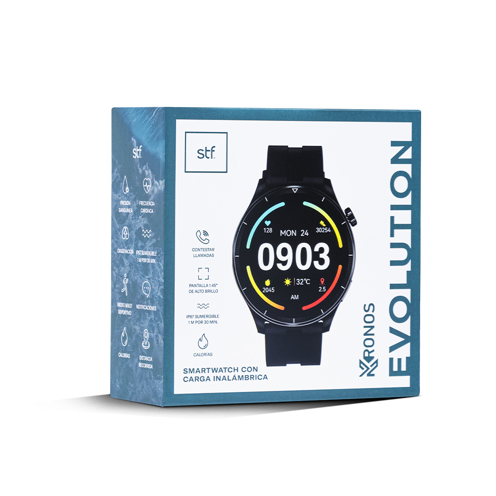 Smartwatch Kronos Evolution Stf Color Negro con carga inalámbrica