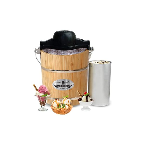 Elite Gourmet - Maquina Para Hacer Helados Eléctrica-manual Cubeta De Madera EIM502