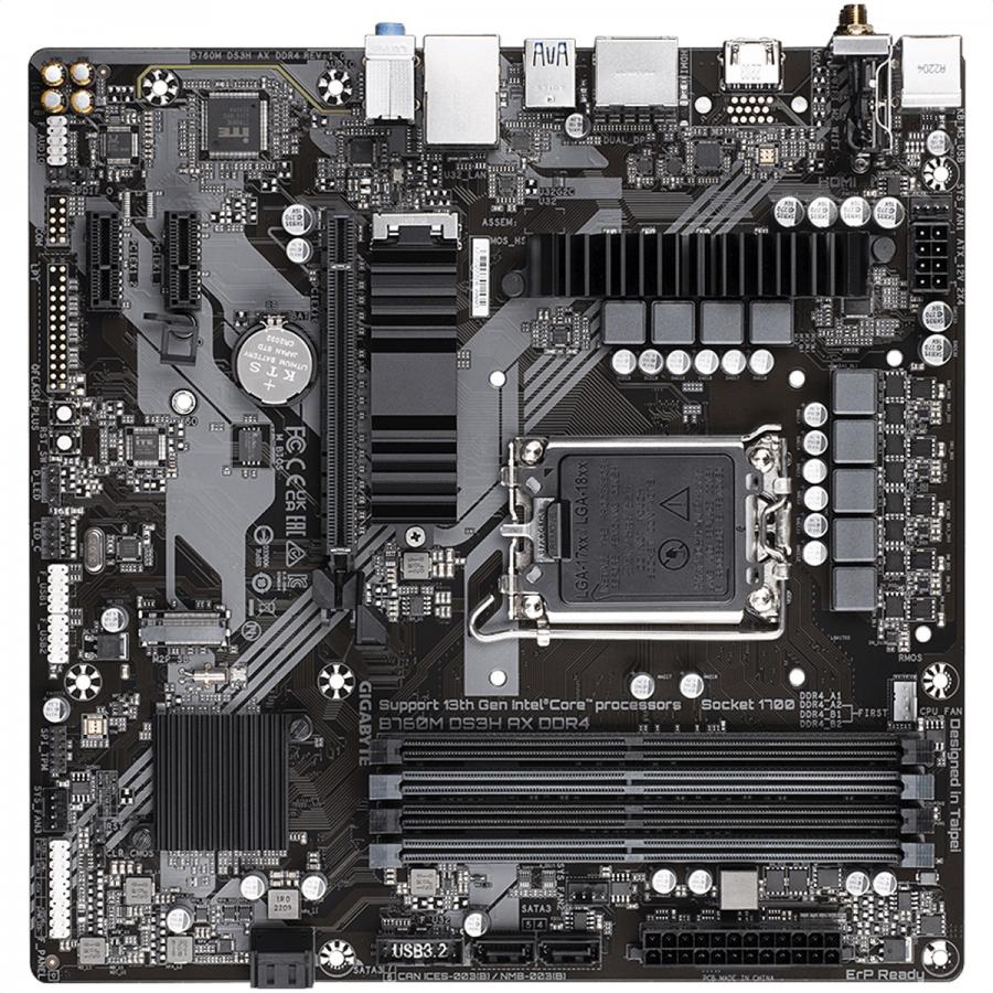 Tarjeta Madre GIGABYTE B760M DS3H AX DDR4 PCI-E WiFi BT Socket 1700.