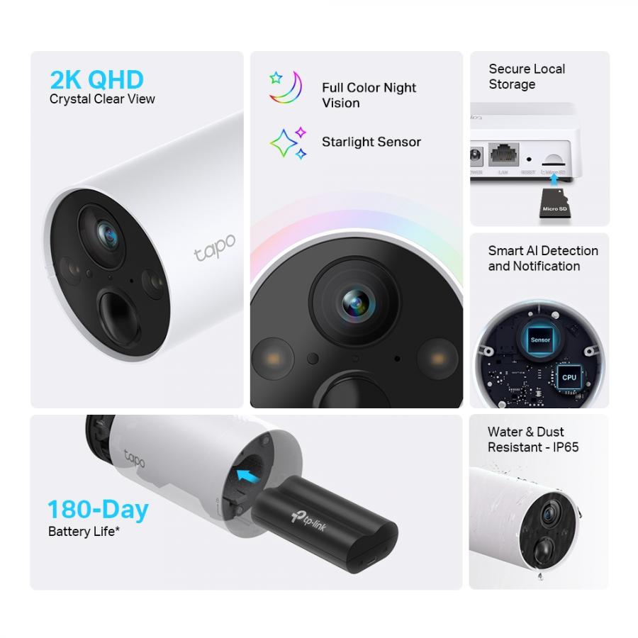 2 Camaras De Vigilancia Tp-Link TAPO C420S2 2K QHD WI-FI Alarma Vision Nocturna Exterior Con Bateria.