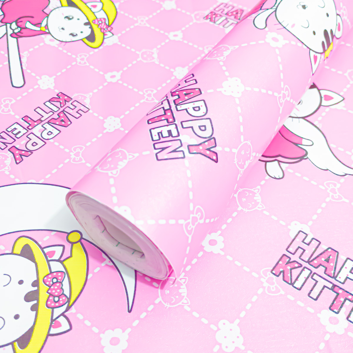 Papel Tapiz Gatos Rosa Infantil Adherible 10m X 45cm Tp124