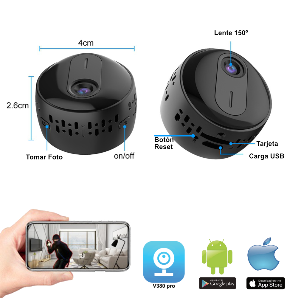 Mini Camara Espia Wifi 1080p Visión Nocturna Micrófono 4cm