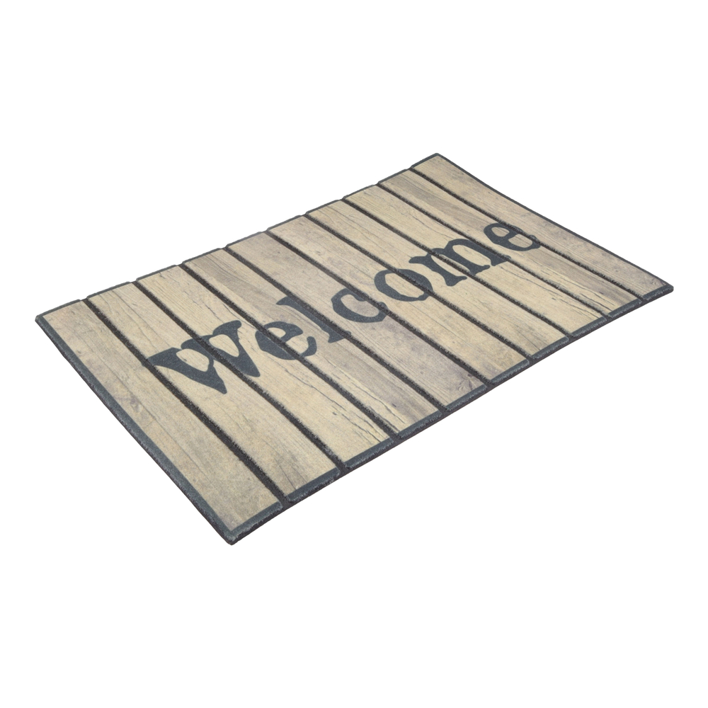Tapete De Entrada Puerta Decorativo Tipo Tablas de Madera Palabra Welcome Rectangular 60x40cm Welcome