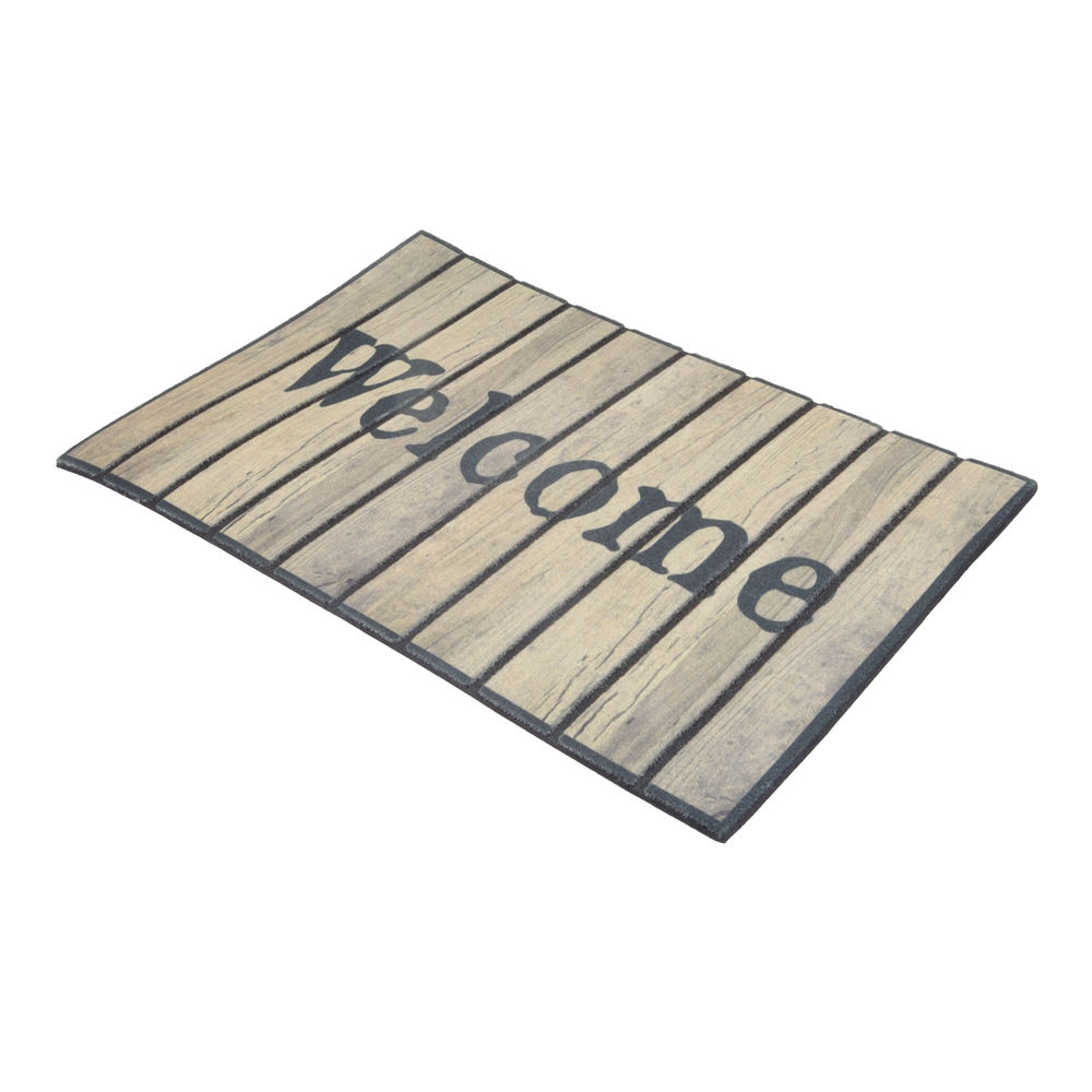 Tapete De Entrada Puerta Decorativo Tipo Tablas de Madera Palabra Welcome Rectangular 60x40cm Welcome