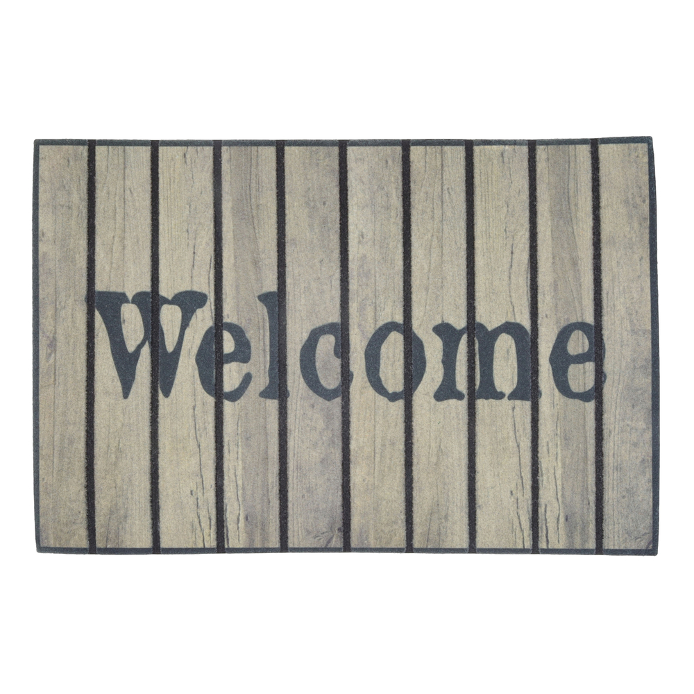 Tapete De Entrada Puerta Decorativo Tipo Tablas de Madera Palabra Welcome Rectangular 60x40cm Welcome