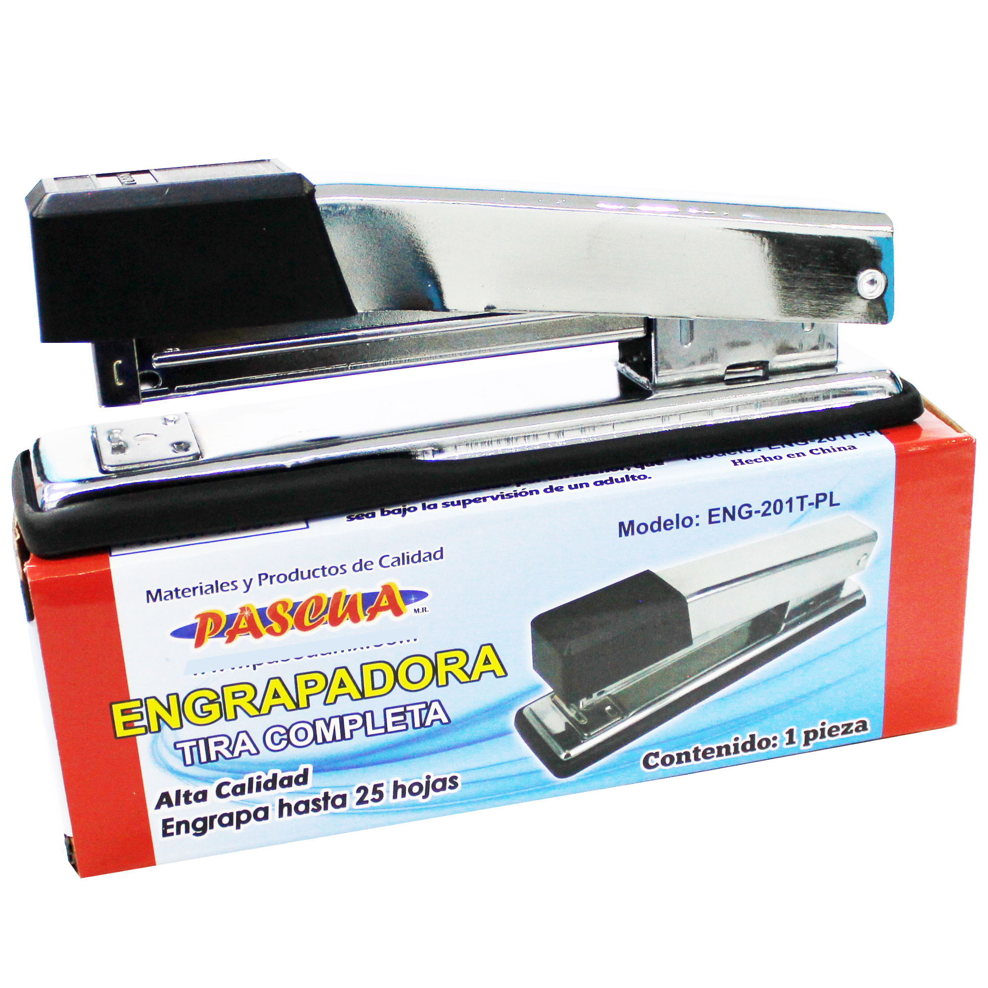 Grapadora Metálica Tira Completa, 25 Hojas de Capacidad, Usa grapas 26 y 24/6 mm, Plata