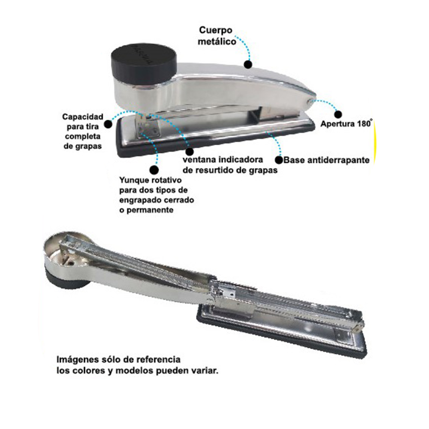 Engrapadora de Golpe Metálica Tira Completa, 25 Hojas de Capacidad, Usa grapas 26/6 mm, Plata