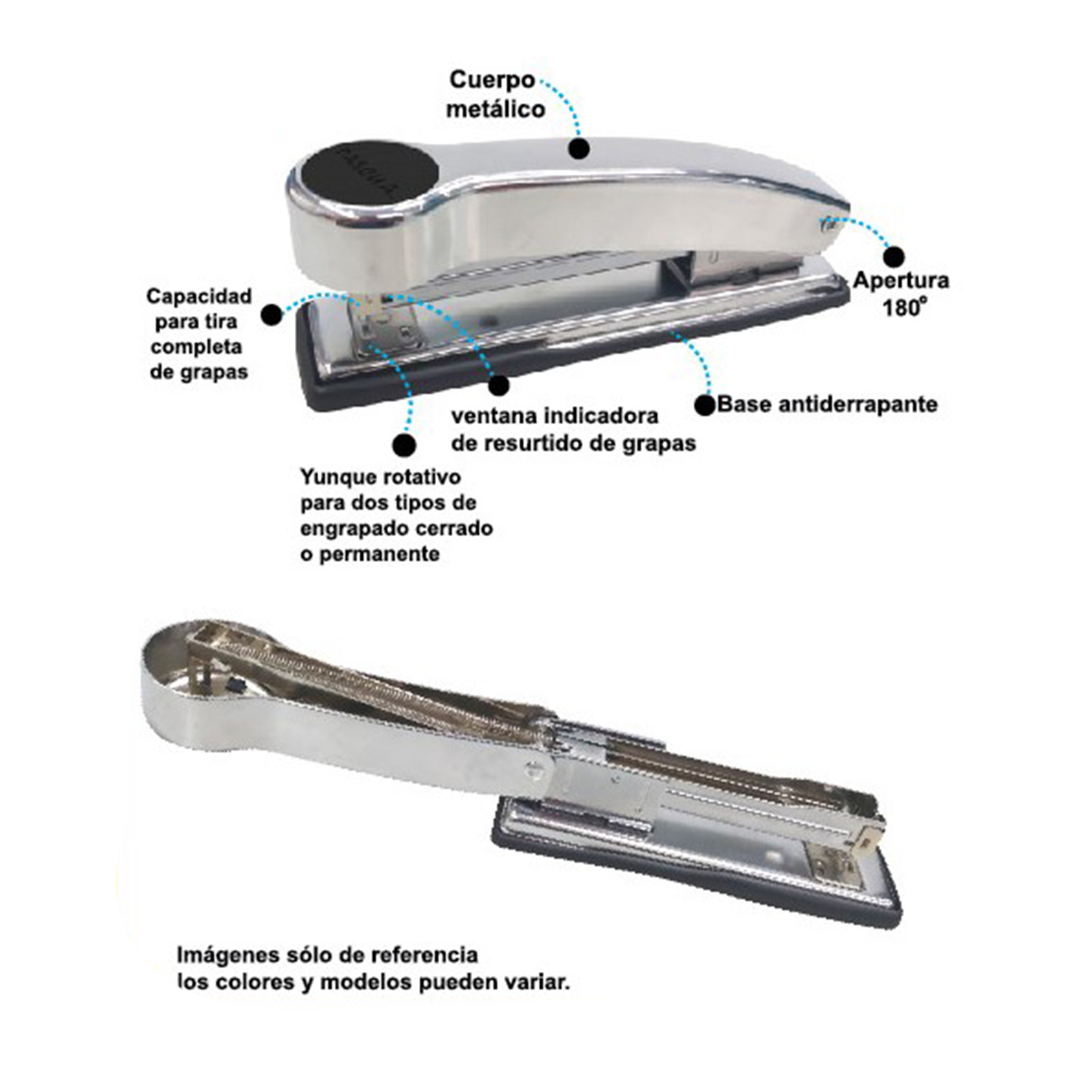 Grapadora de Golpe Metálica Tira Completa, 25 Hojas de Capacidad, Usa grapas 26/6 mm, para oficina, casa y escuela