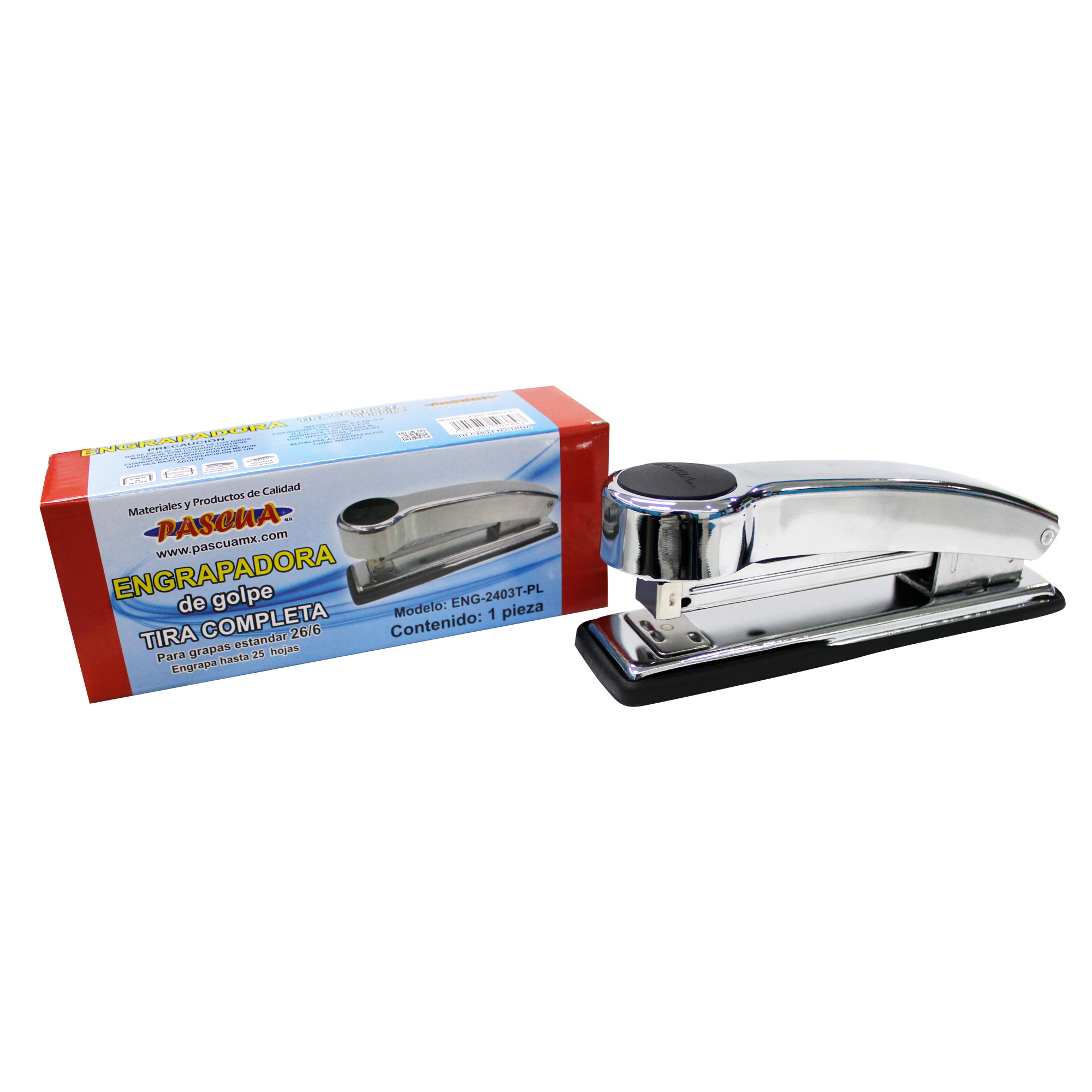 Grapadora de Golpe Metálica Tira Completa, 25 Hojas de Capacidad, Usa grapas 26/6 mm, para oficina, casa y escuela