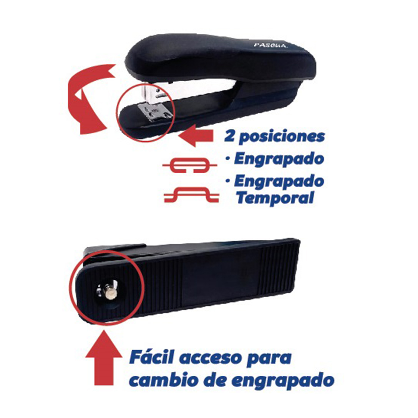 Engrapadora Metálica Media Tira, 25 Hojas de Capacidad, Usa grapas 26 o 24/6 mm, Negra