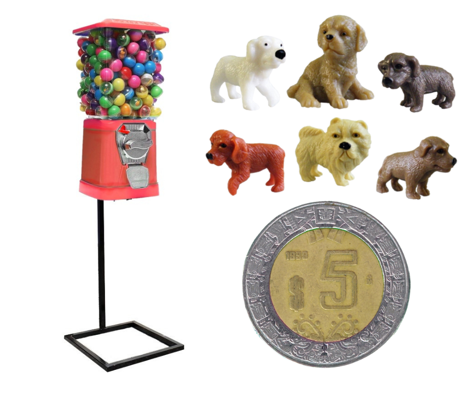 Maquina Chiclera vending 5 Pesos + Capsula Con Perritos + Base Ch5