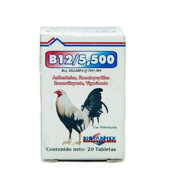 Vitamina B12 5500 De 20 Tabletas Gallos Y Pollos