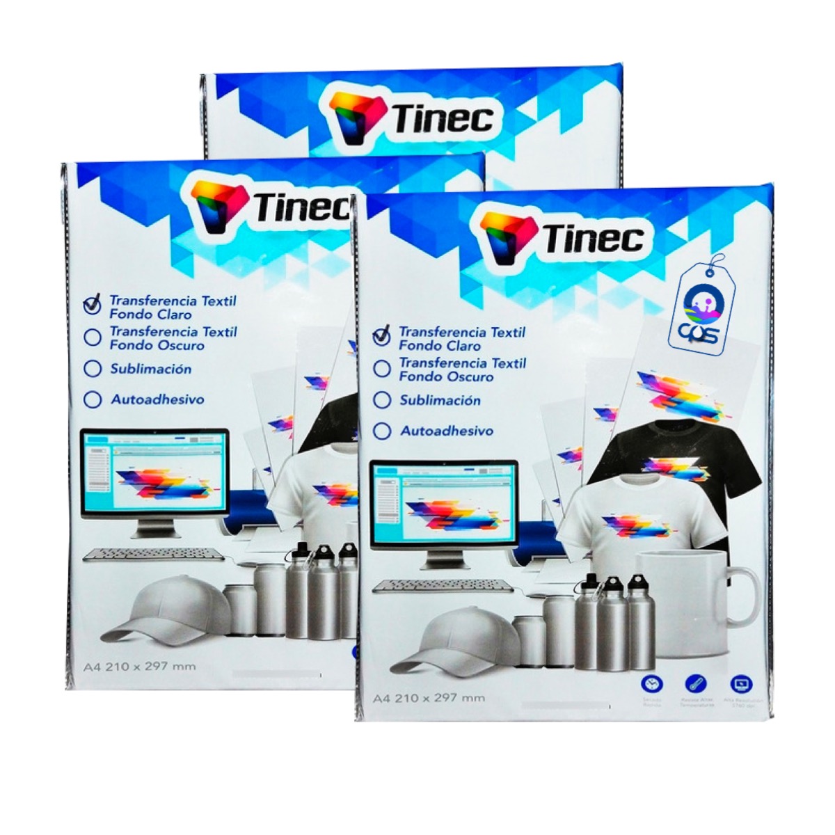 Papel A4 TINEC para sublimación (3 paquetes de 100 hojas c/u).