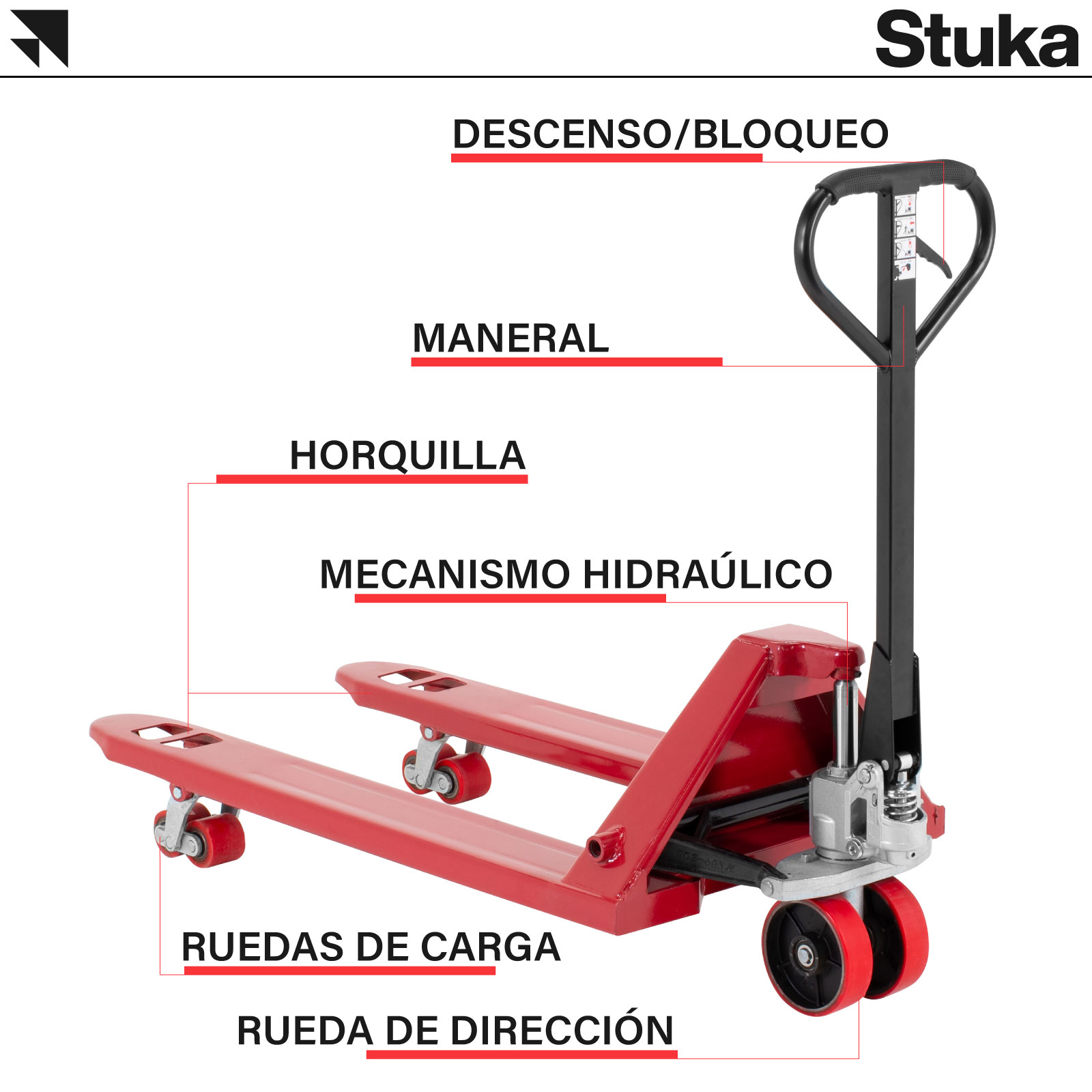 Patín Hidráulico Stuka Transpaleta para Carga de Tarimas 3 Toneladas (3000 kg)
