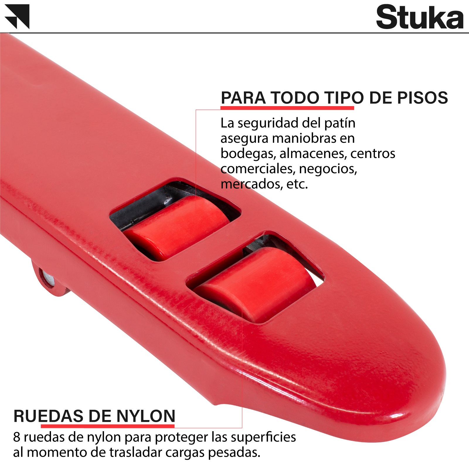 Patín Hidráulico Stuka Transpaleta para Carga de Tarimas 3 Toneladas (3000 kg)