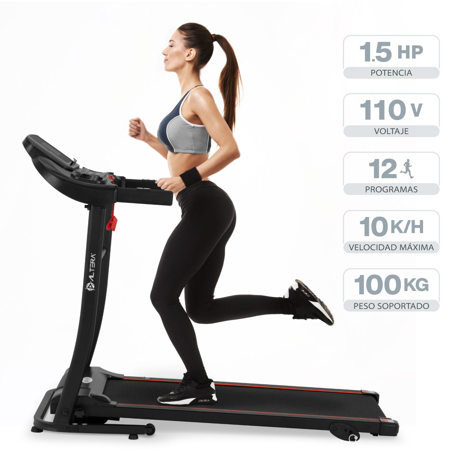 Caminadora Eléctrica Motor 1.5 Hp Velocidad de 1 a 10 km/h USB + Bocinas+ 3 Niveles de Inclinación + Pantalla LCD