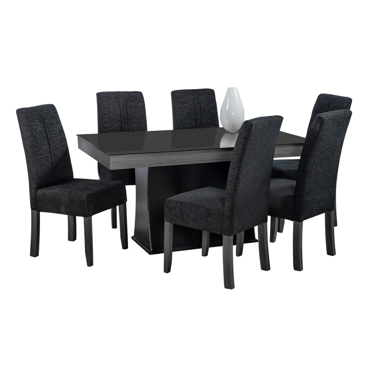 Comedor Giza 6 Sillas Tubular Madera y Cubierta Cristal Negro.