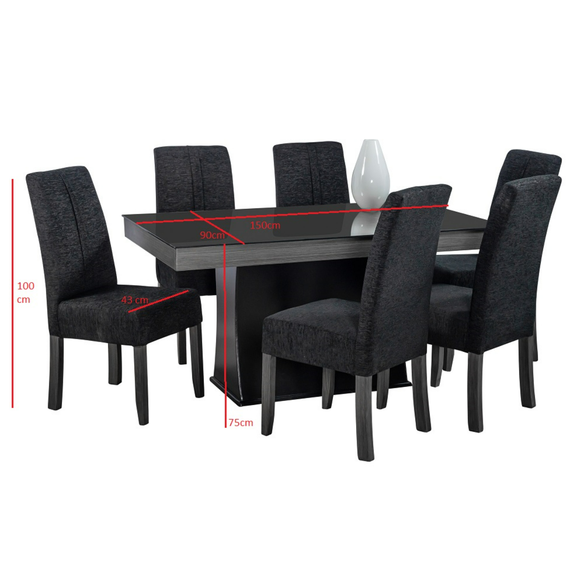 Comedor Giza 6 Sillas Tubular Madera y Cubierta Cristal Negro.