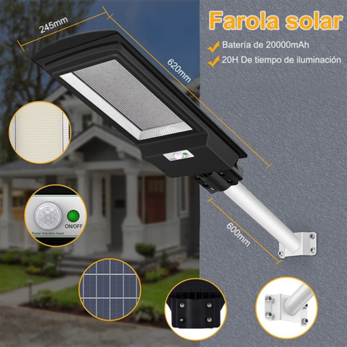 Lampara Led Solar Suburbana Focos Solares Exterior 400w