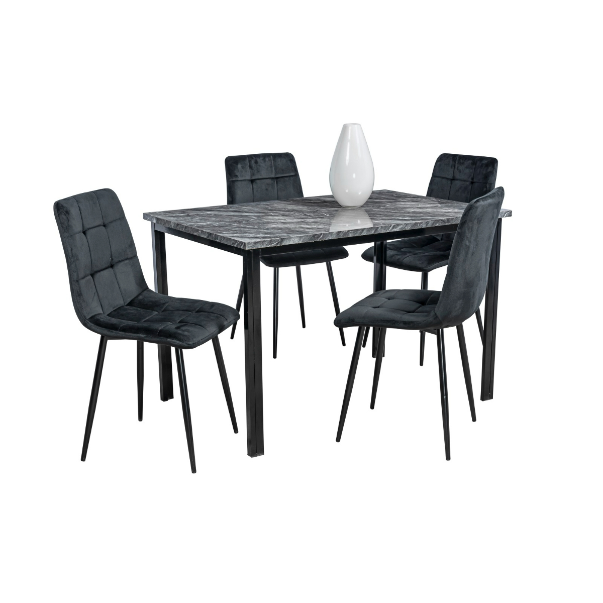 Comedor Lux Negro 4 Rectangular Tubular y Formica Gris.