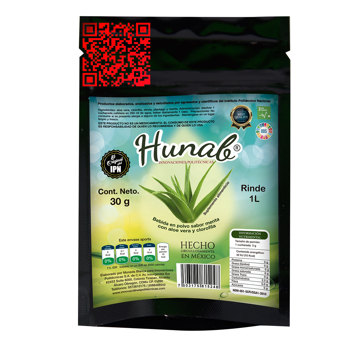 HUNAB BEBIBLE Bebida en polvo sabor menta con aloe vera y clorofila