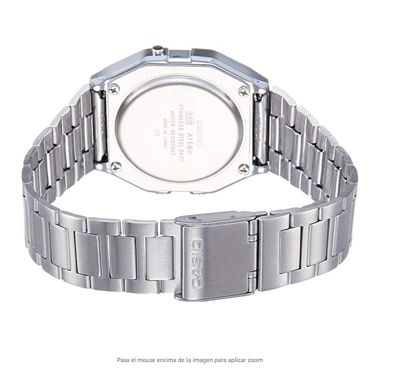 Reloj para hombre Casio A158WA Vintage alarma cronómetro correa de acero inoxidable.