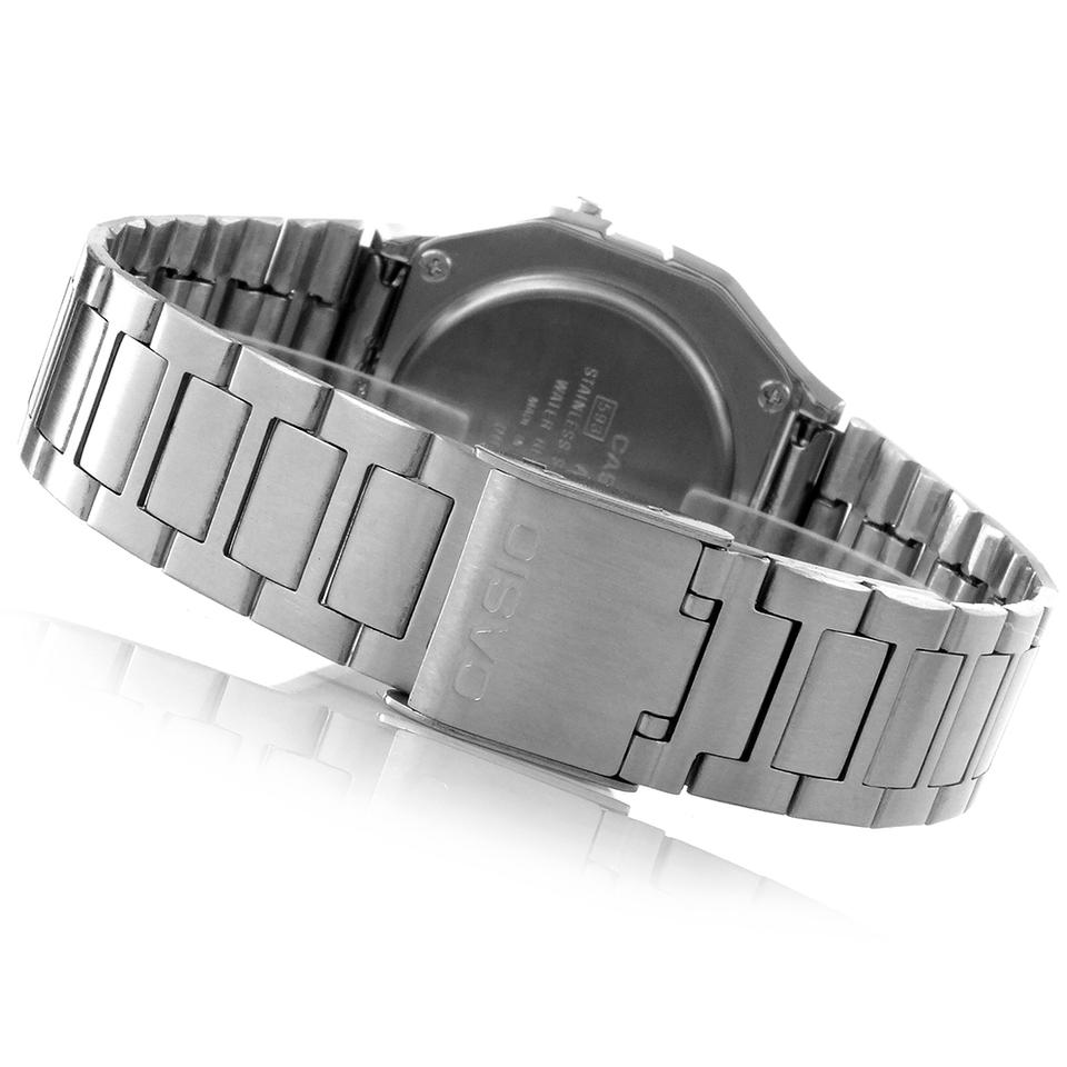 Reloj para hombre Casio A158WA Vintage alarma cronómetro correa de acero inoxidable.