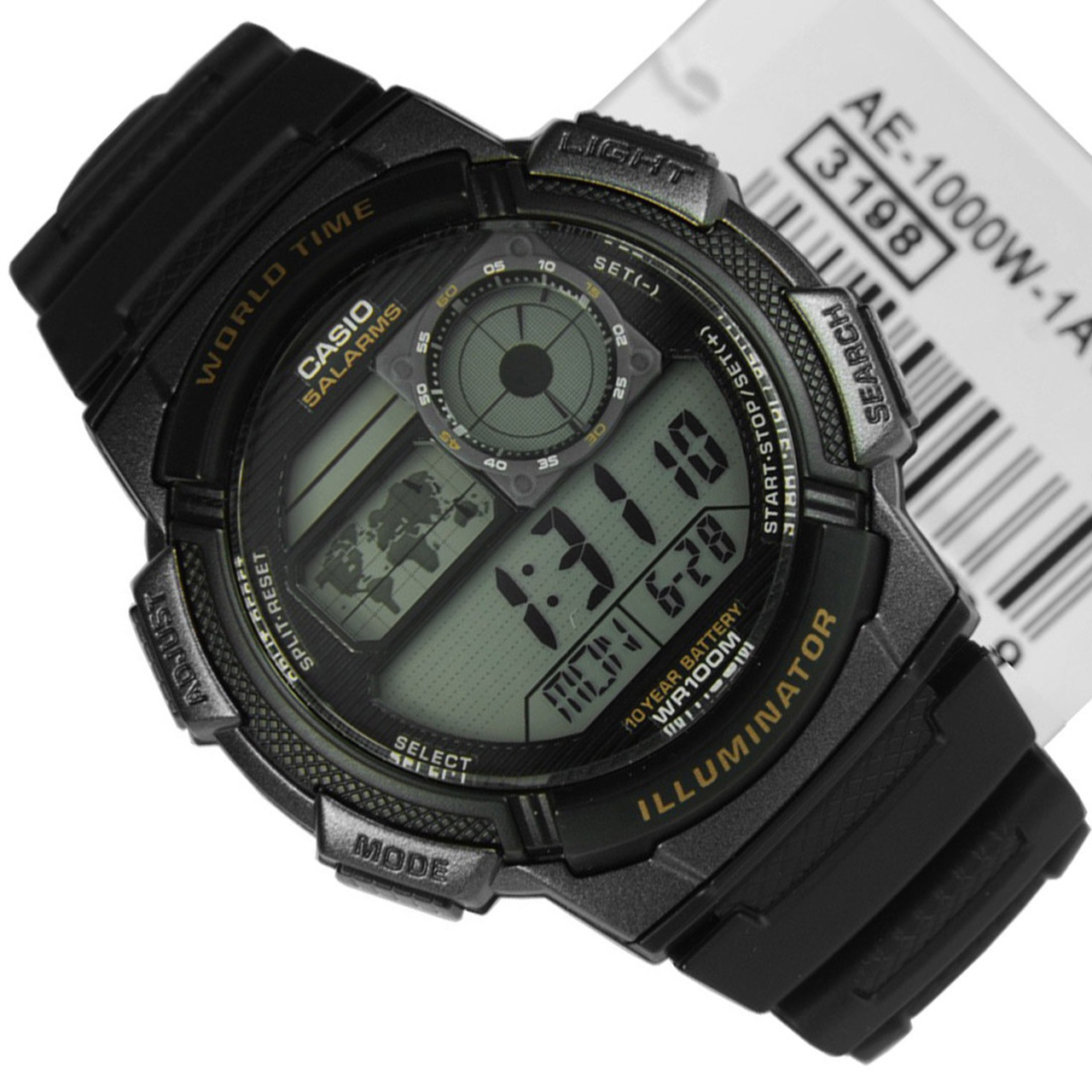 Reloj para hombre Casio Ae-1000W-1 deportivo resistente al agua hora mundial luz led.