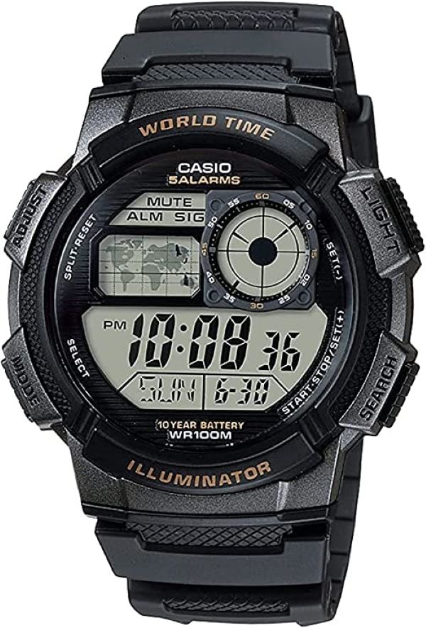 Reloj para hombre Casio Ae-1000W-1 deportivo resistente al agua hora mundial luz led.