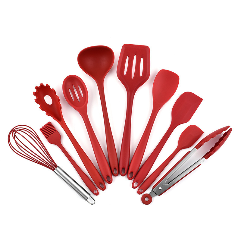 Juego de Utensilios de Cocina de Silicona 11 Piezas Antiadherente y Resistente con Mango Aislado y Diseño Ergonómico