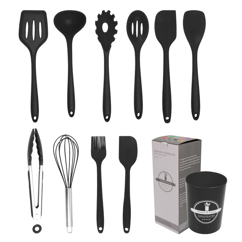 Juego de Utensilios de Cocina de Silicona 11 Piezas Antiadherente y Resistente con Mango Aislado y Diseño Ergonómico