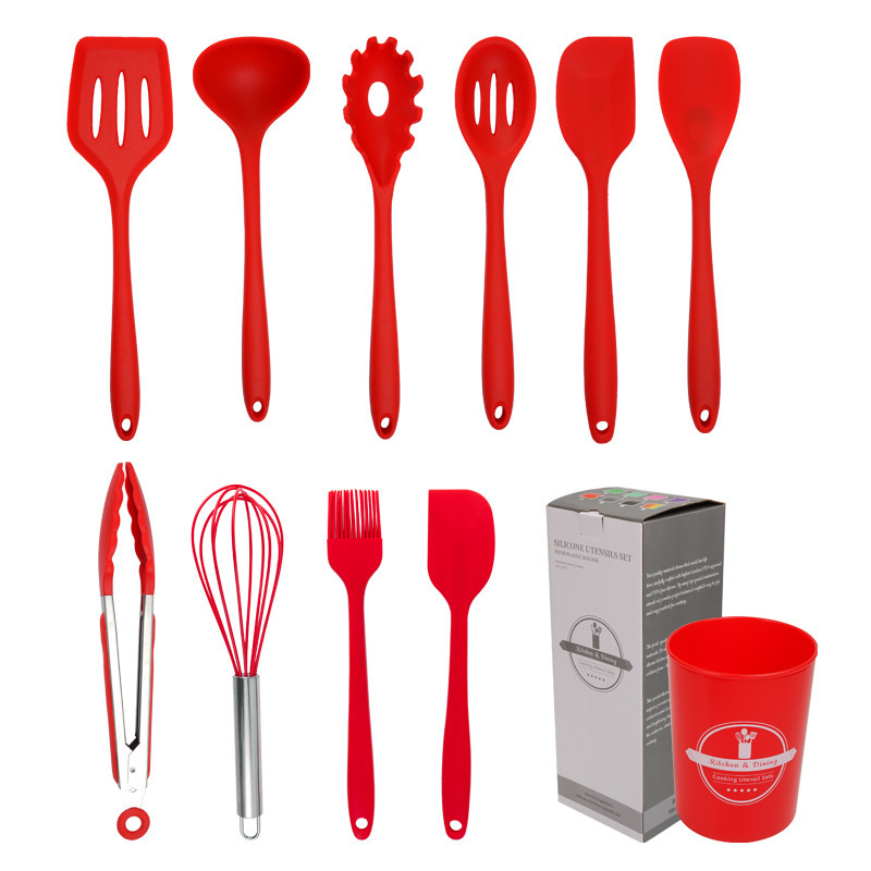 Juego de Utensilios de Cocina de Silicona 11 Piezas Antiadherente y Resistente con Mango Aislado y Diseño Ergonómico