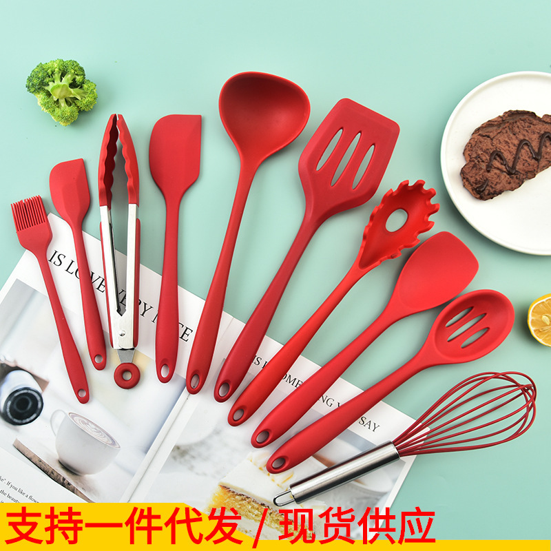 Juego de Utensilios de Cocina de Silicona 11 Piezas Antiadherente y Resistente con Mango Aislado y Diseño Ergonómico
