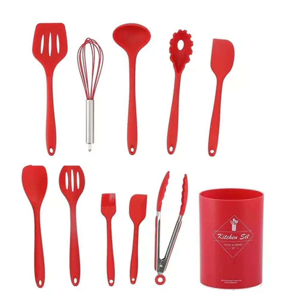 Juego de Utensilios de Cocina de Silicona 11 Piezas Antiadherente y Resistente con Mango Aislado y Diseño Ergonómico