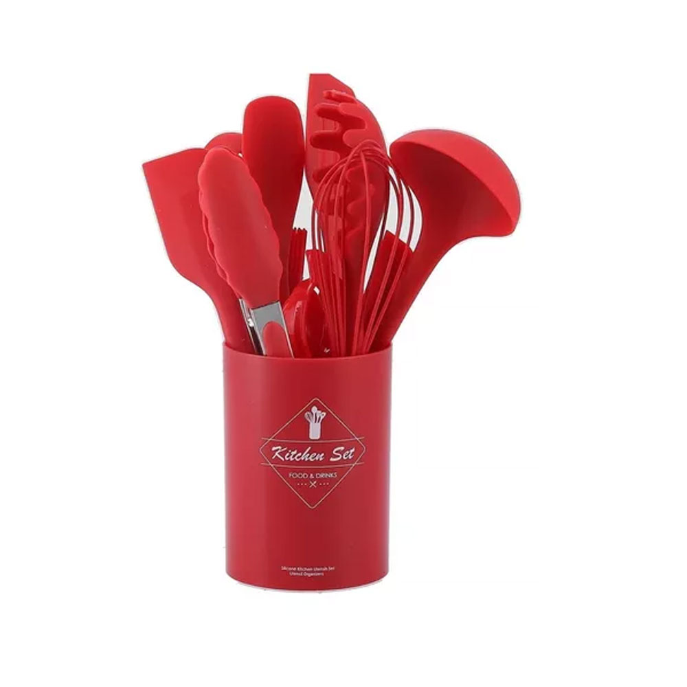 Juego de Utensilios de Cocina de Silicona 11 Piezas Antiadherente y Resistente con Mango Aislado y Diseño Ergonómico
