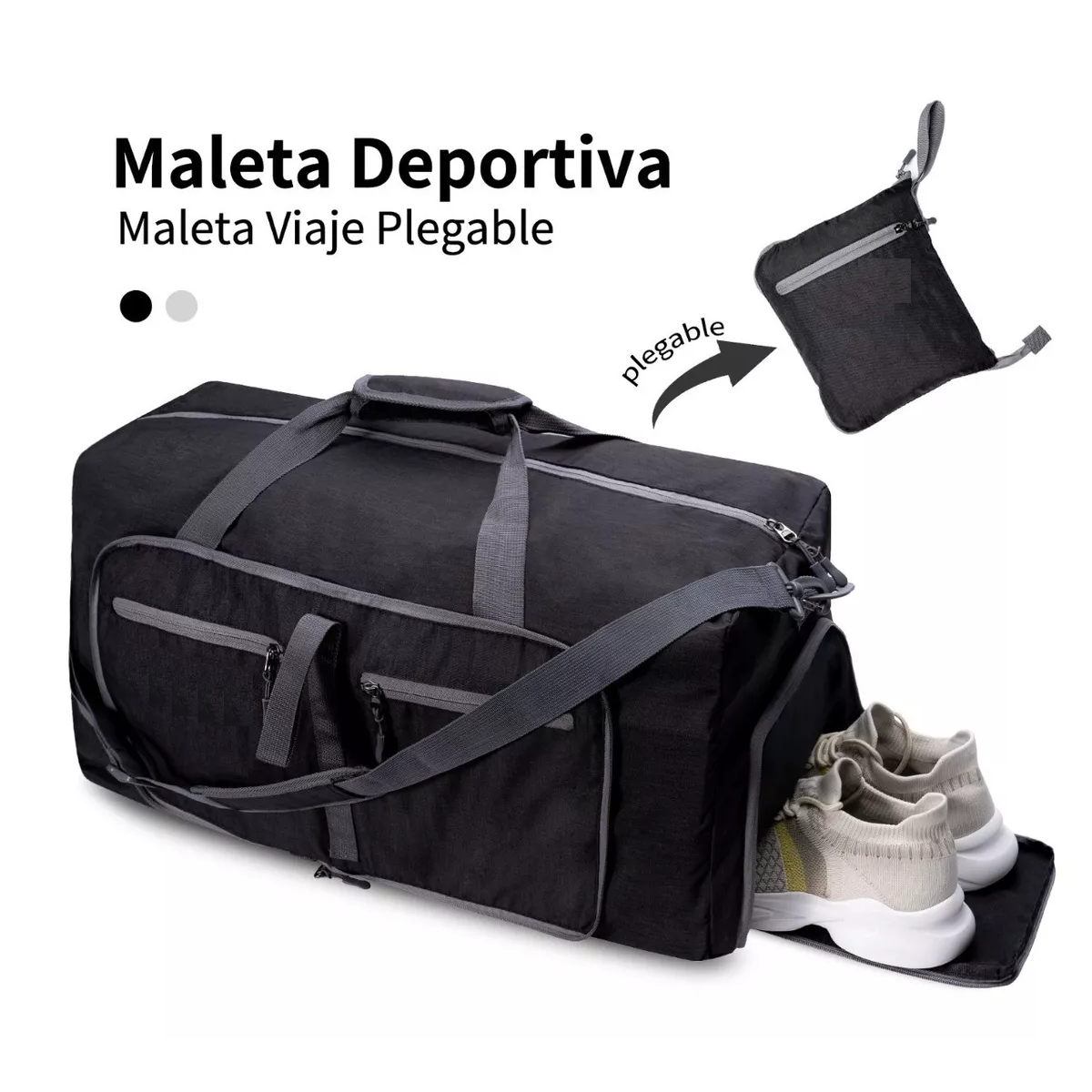 Maleta Deportivo Viaje Plegable Portátil Retráctil 65 Litros Negro