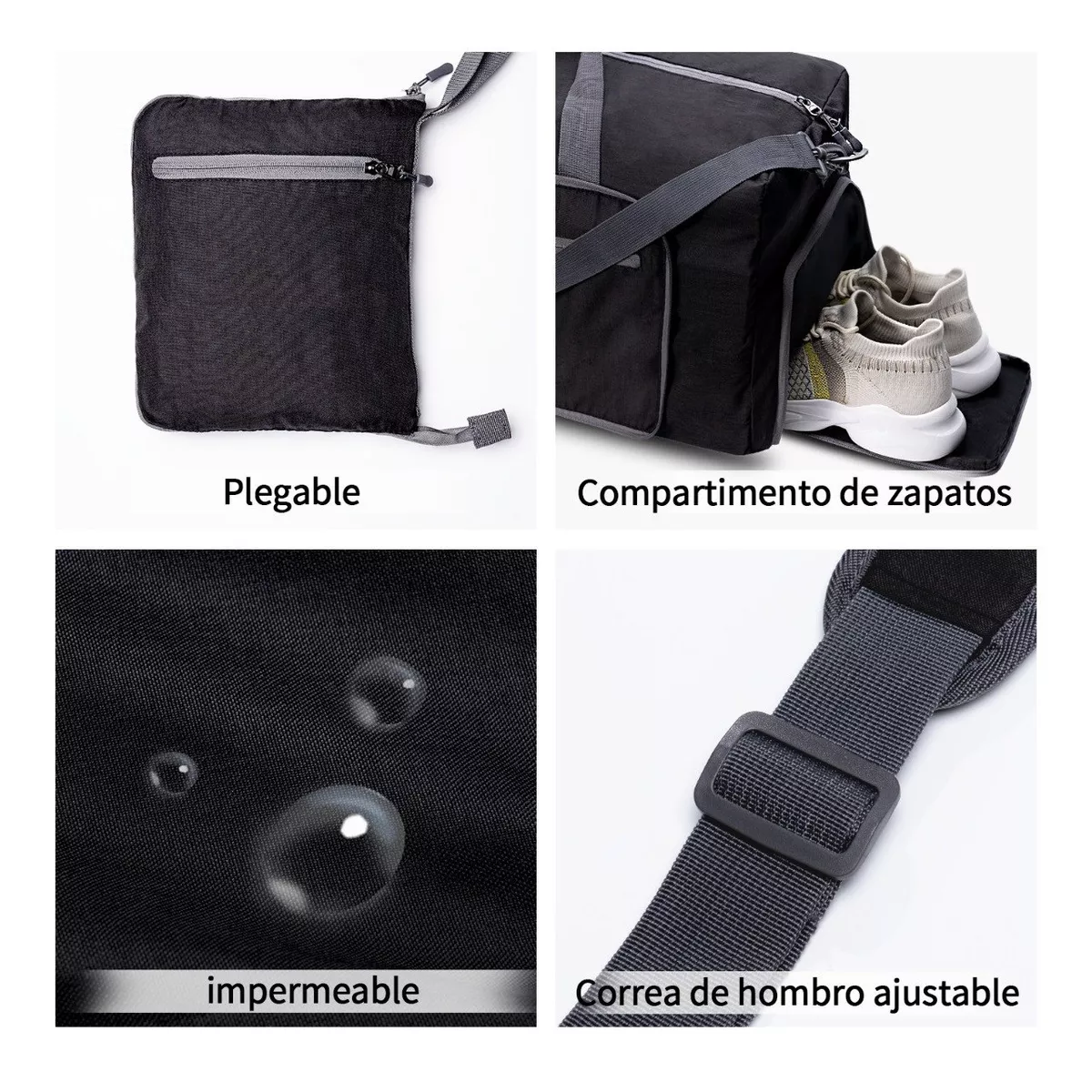 Maleta Deportivo Viaje Plegable Portátil Retráctil 65 Litros Negro