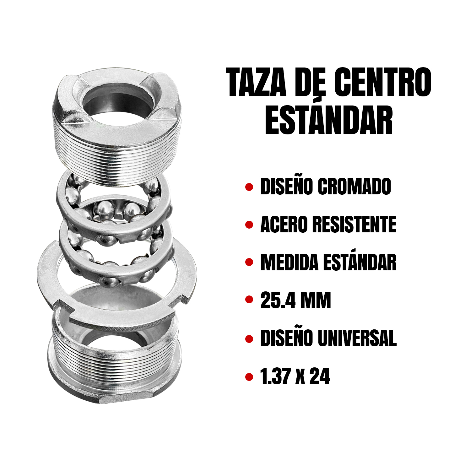 Juego Taza De Centro Estándar Para Bicicleta 1.37x24 Cromada