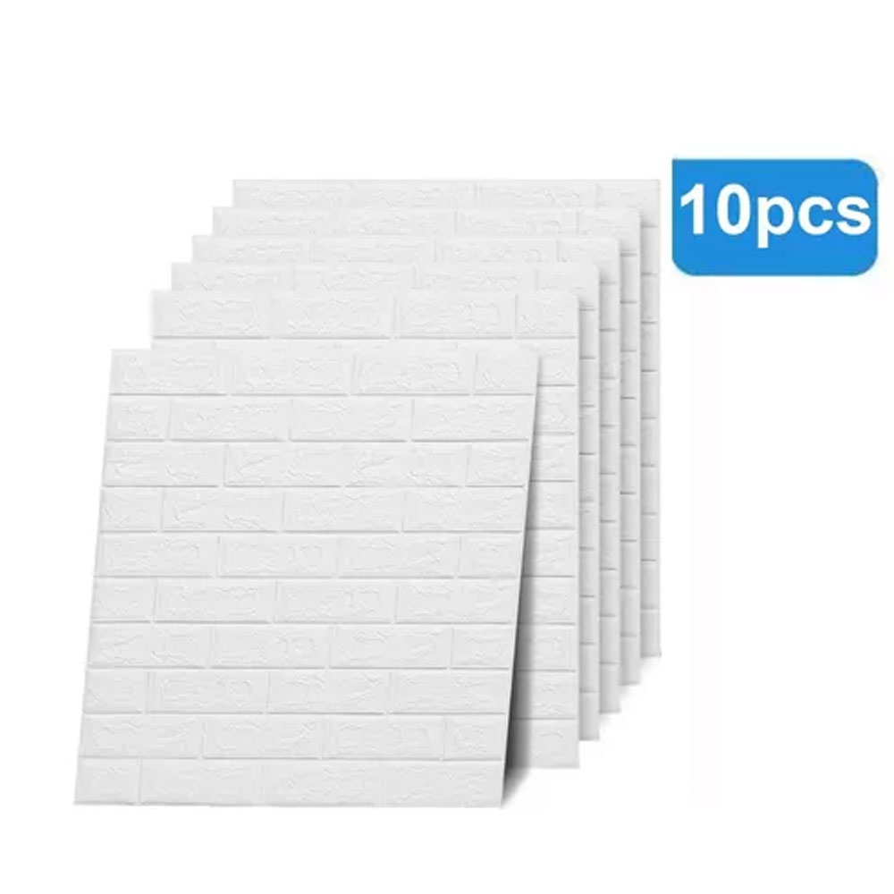 Set 10 PiezasPapel tapiz 3D de ladrillo blanco autoadhesivo para paredes decorativas con textura realista y fácil instalación