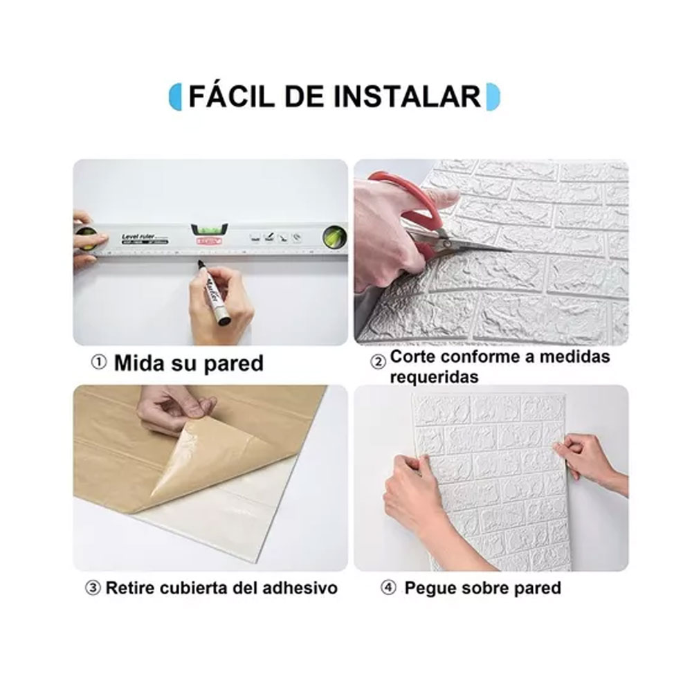 Set 10 PiezasPapel tapiz 3D de ladrillo blanco autoadhesivo para paredes decorativas con textura realista y fácil instalación