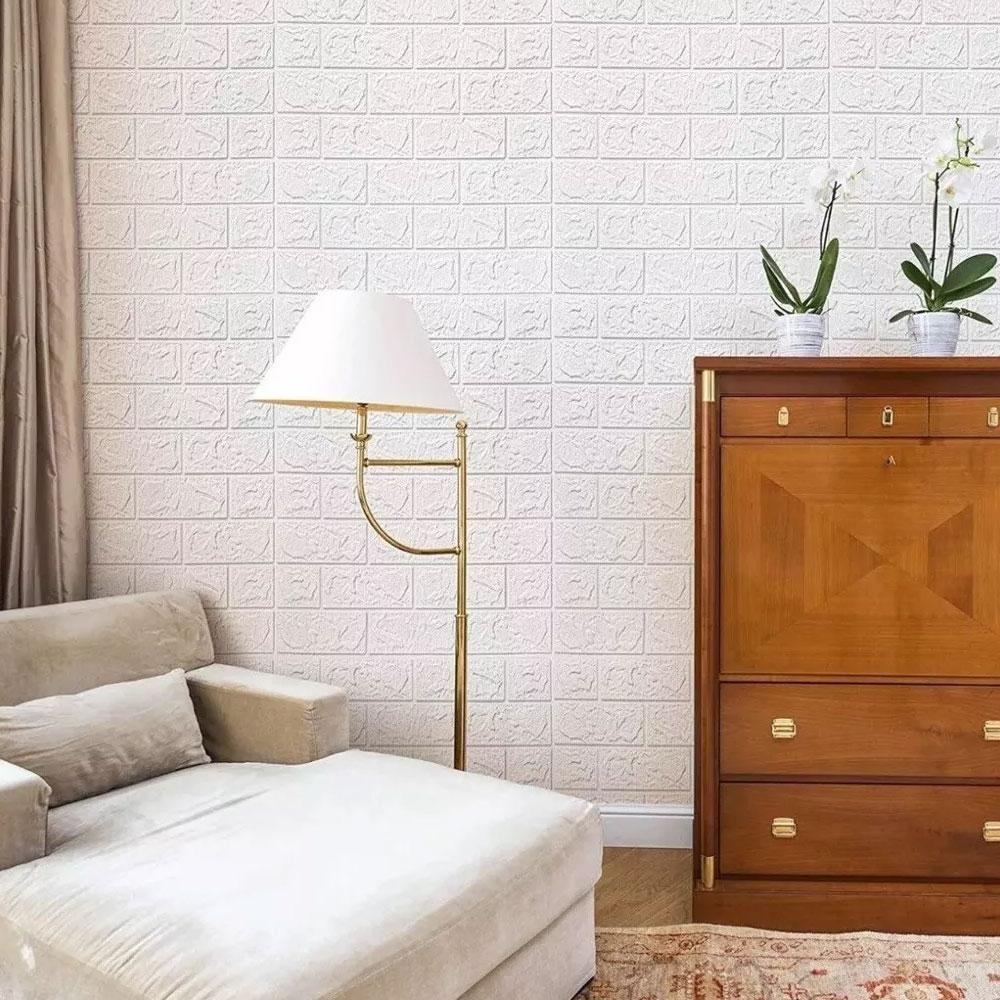 Set 10 PiezasPapel tapiz 3D de ladrillo blanco autoadhesivo para paredes decorativas con textura realista y fácil instalación