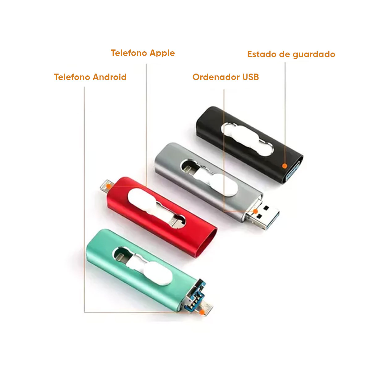 Memoria Usb 3 En 1 Usb Lightning, Android, Pc 1 Tera 1tb